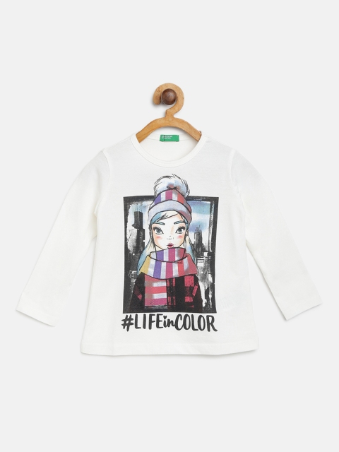 

United Colors of Benetton Girls Off-White & Black Graphic Print Round Neck T-shirt