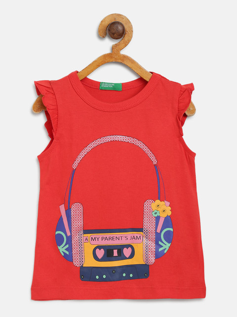 

United Colors of Benetton Girls Red Headphone Print Top