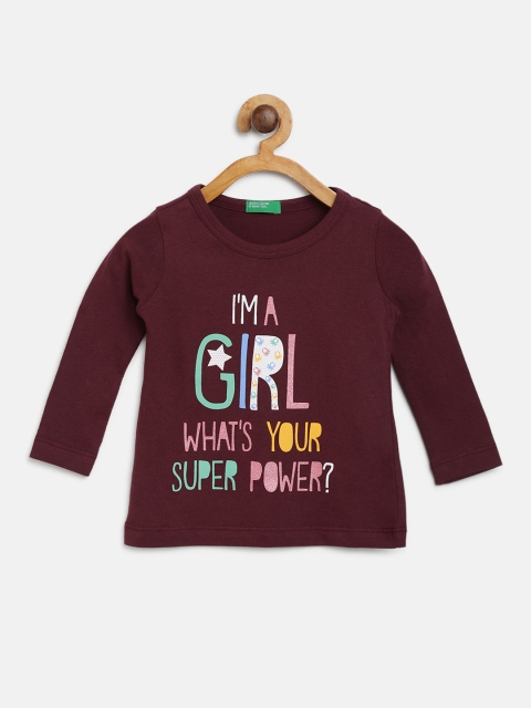 

United Colors of Benetton Girls Burgundy Typography Print Round Neck T-shirt