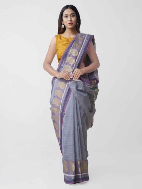 

Unnati Silks Grey Silk Cotton Woven Design Sustainable Chettinad Saree