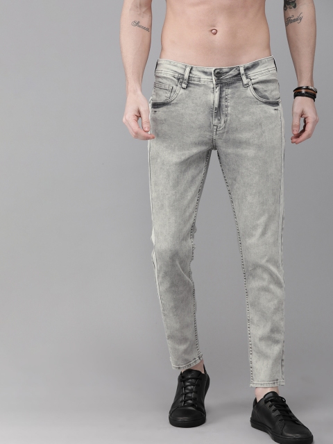 

Roadster Men Grey Skinny Fit Mid-Rise Clean Look Stretchable Crop Jeans with Side Stripes