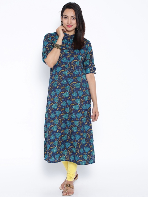 

Vishudh Navy & Teal Blue Printed Kurta, Navy blue