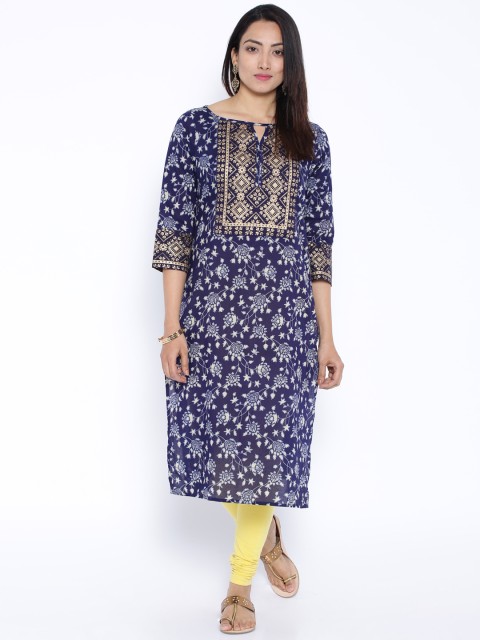 

Vishudh Navy Floral Print Kurta, Navy blue