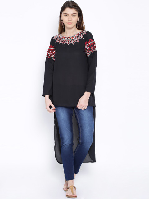 

Folklore Black Embroidered High-Low Top