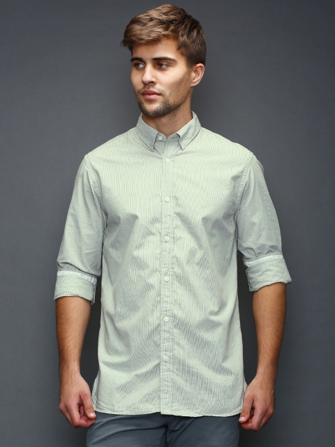 

SELECTED Heritage Olive Green Striped Slim Casual Shirt