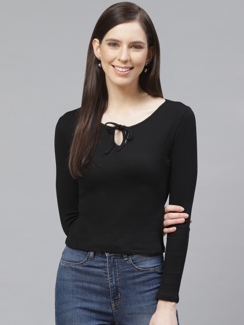 

VividArtsy Women Black Solid Fitted Top