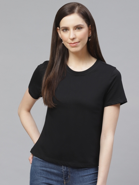 

VividArtsy Women Black Solid Round Neck T-shirt