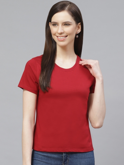 

VividArtsy Women Red Solid Round Neck T-shirt