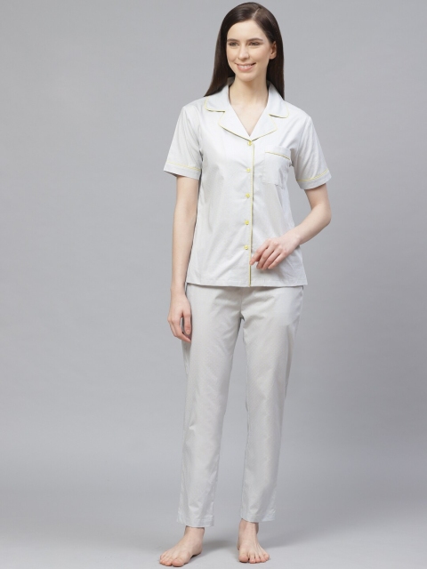 

VividArtsy Women Grey & Yellow Printed Night suit