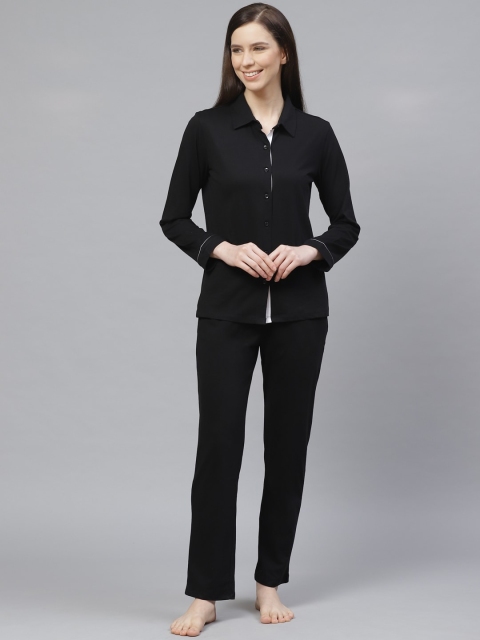 

VividArtsy Women Black Solid Night suit