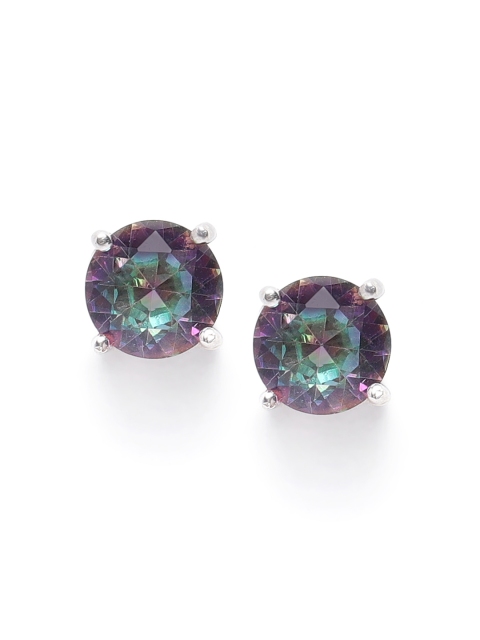 

Silgo Blue Rhodium-Plated Sterling Silver Circular Topaz Studs with Iridescent Effect