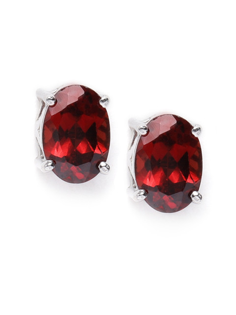 

Silgo Maroon 925 Sterling Silver Rhodium Plated Garnet Studded Oval Studs