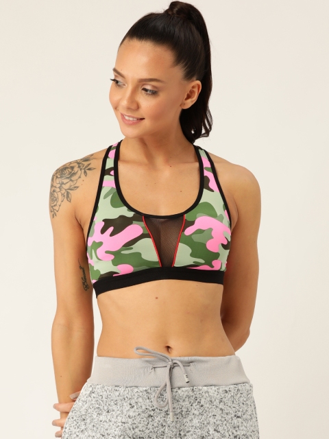 

DressBerry Green & Pink Camouflage Print Non-Wired Lightly Padded Sports Bra 01C1A
