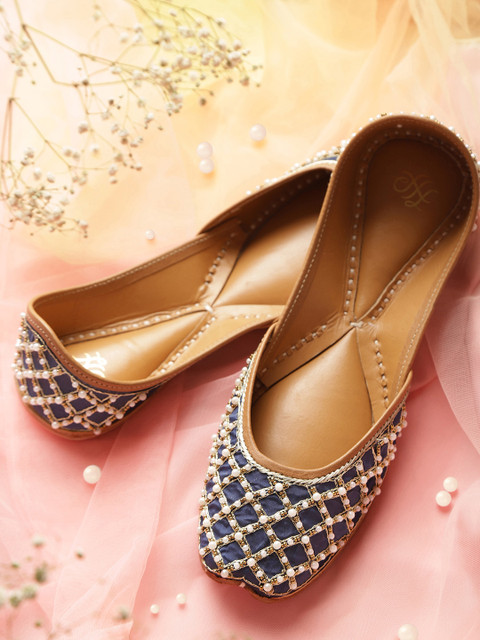 

House of Pataudi Women Navy Blue Embellished Handcrafted Mojaris
