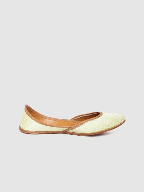 

House of Pataudi Women Green Woven Design Handcrafted Mojaris
