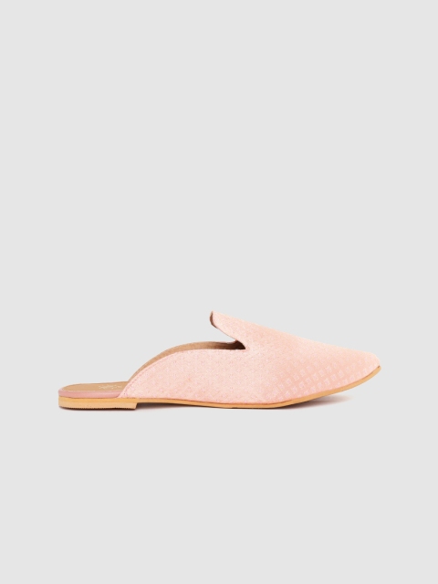 

House of Pataudi Women Pink Woven Design Handcrafted Mules