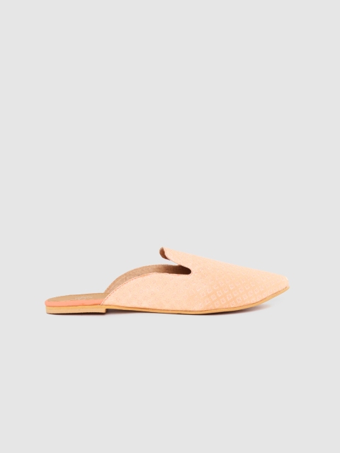 

House of Pataudi Women Peach-Coloured Woven Design Handcrafted Mules