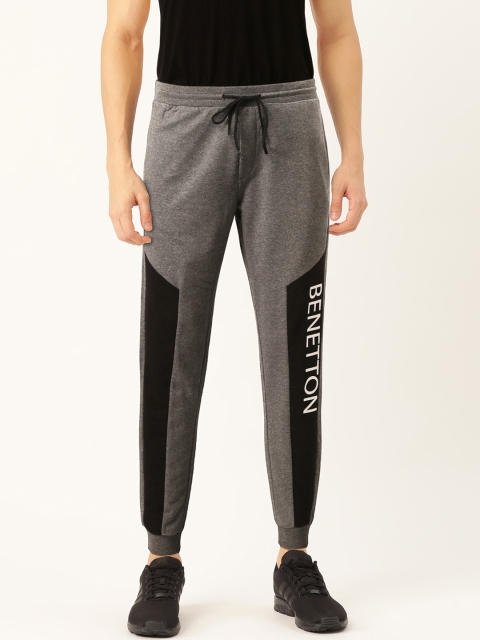

United Colors of Benetton Men Charcoal Grey & Black Colourblocked Joggers