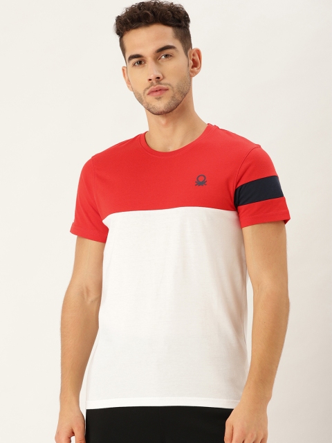 

United Colors of Benetton Men Red & White Colourblocked Round Neck T-shirt