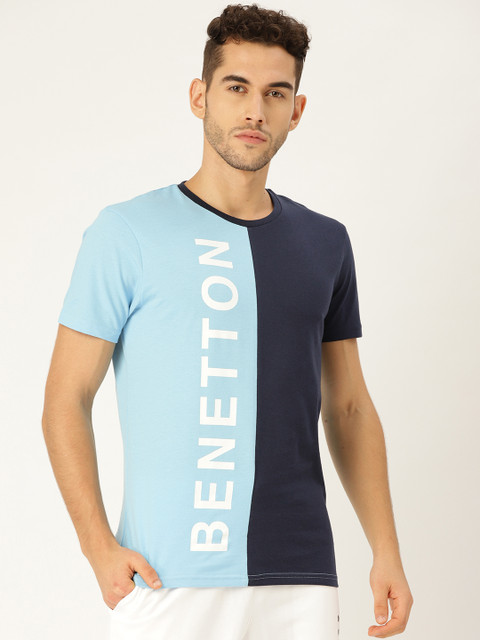 

United Colors of Benetton Men Blue Colourblocked Round Neck T-shirt