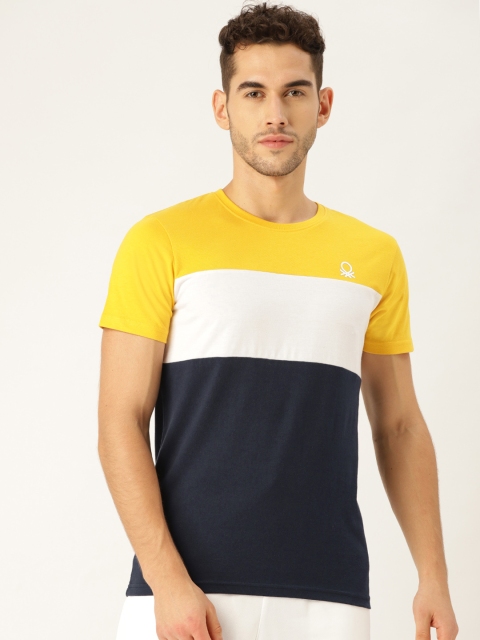 

United Colors of Benetton Men Navy Blue & White Colourblocked Round Neck T-shirt