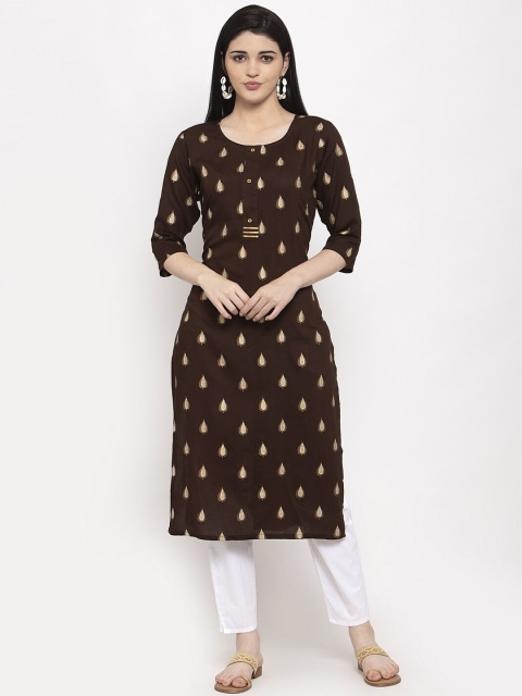 

Clora Creation Women Coffee Brown & Beige Printed Straight Kurta