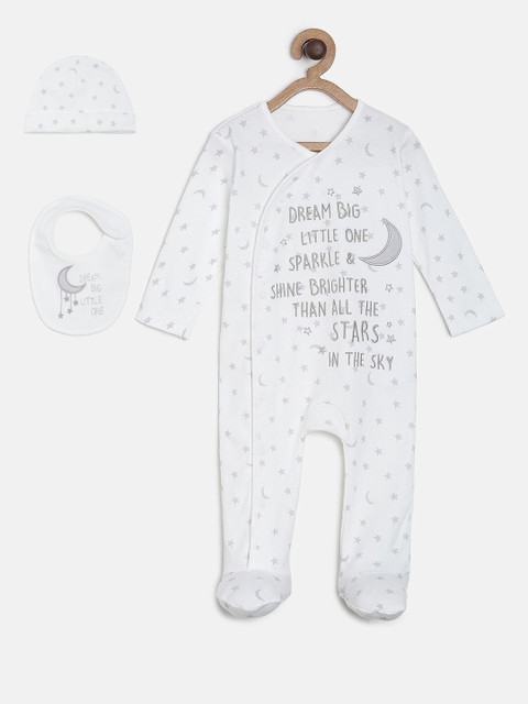 

MINI KLUB Infant Boys White & Grey Printed Sleepsuit Set