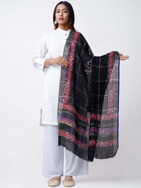 

Unnati Silks Black & Pink Checked Hand Batik Linen Dupatta