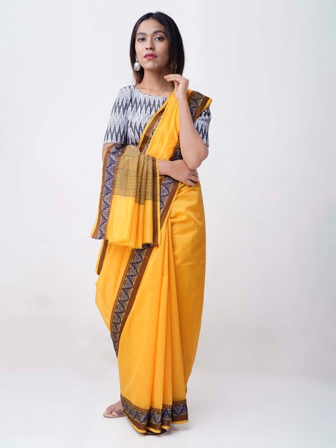 

Unnati Silks Yellow & Blue Silk Cotton Solid Sustainable Saree