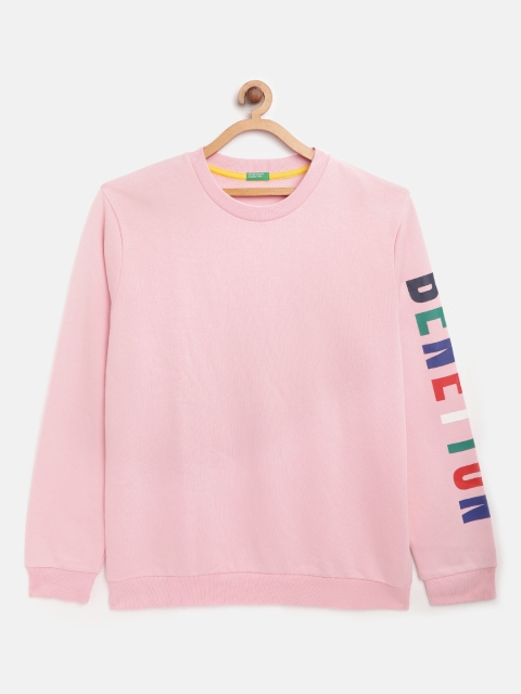 

United Colors of Benetton Kids Pink Solid Oversized Sweatshirt with Printed Detail