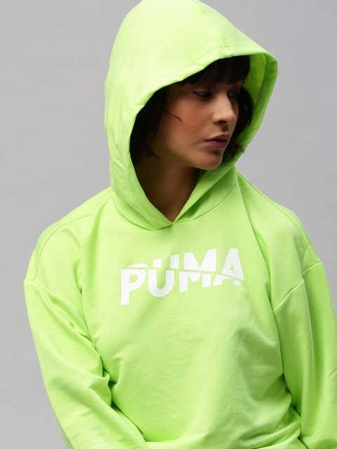 

Puma Women Lime Green Relaxed Fit Printed Drycell Modern Sports Hooded Sweatshirt