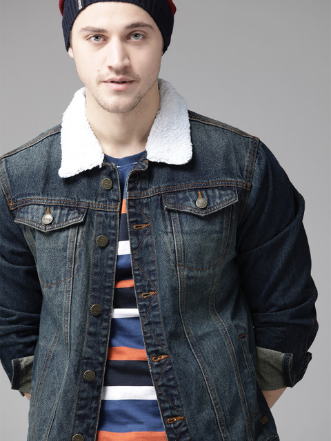 

Roadster Men Blue Washed Pure Cotton Denim Jacket