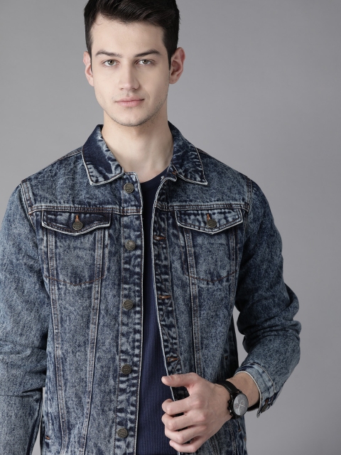 

Roadster Men Navy Blue Washed Denim Jacket
