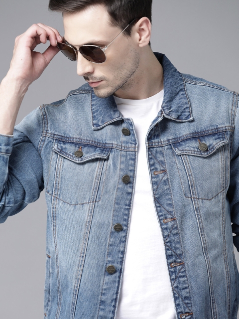 

Roadster Men Blue Washed Denim Jacket