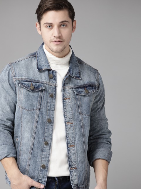 

Roadster Men Blue Washed Pure Cotton Denim Jacket