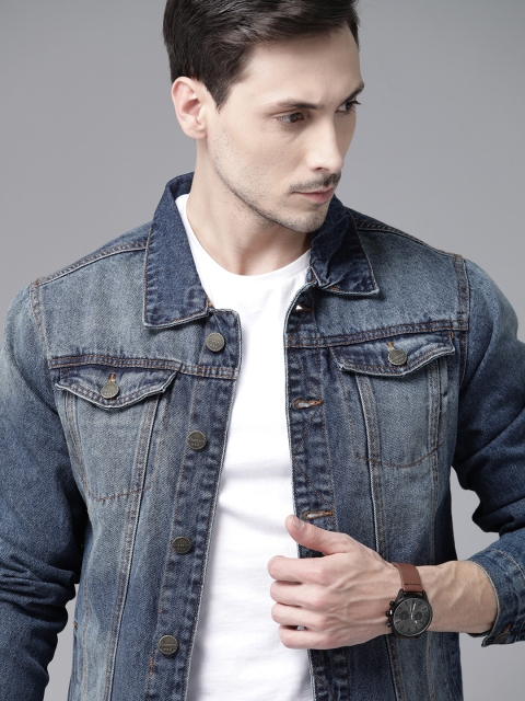 

Roadster Men Blue Washed Denim Jacket