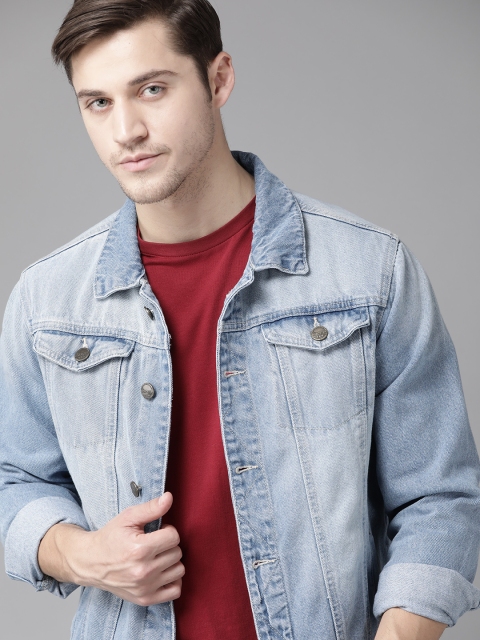 

Roadster Men Blue Pure Cotton Faded Denim Jacket