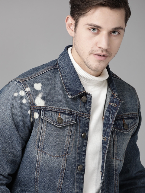 

Roadster Men Blue Pure Cotton Faded Denim Jacket