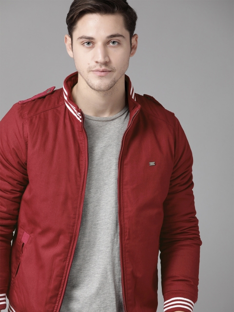 

Roadster Men Maroon Solid Varsity Jacket