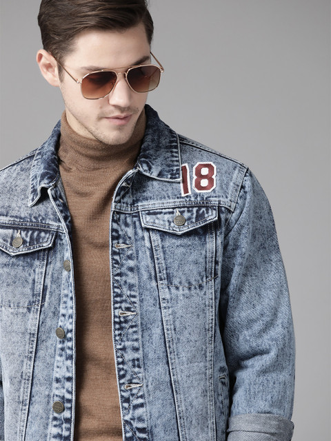 

Roadster Men Blue Pure Cotton Solid Denim Jacket