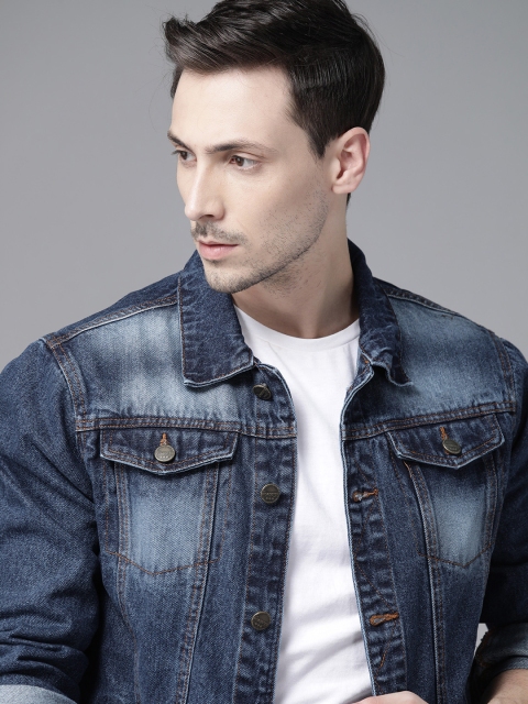 

Roadster Men Blue Washed Denim Jacket