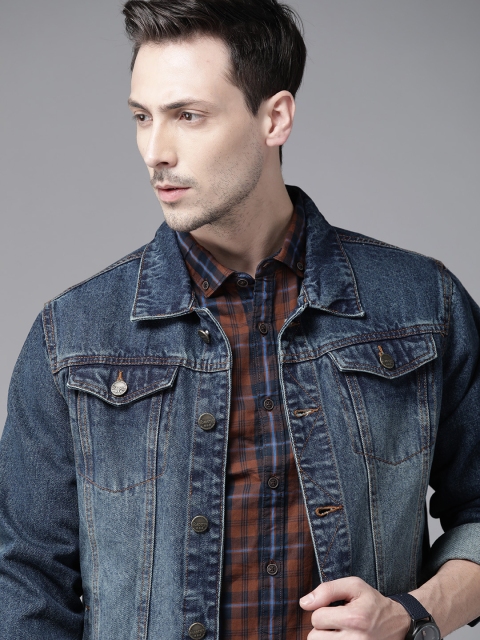 

Roadster Men Navy Blue Washed Denim Jacket