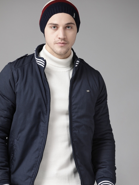 

Roadster Men Navy Blue Solid Pure Cotton Varsity Jacket