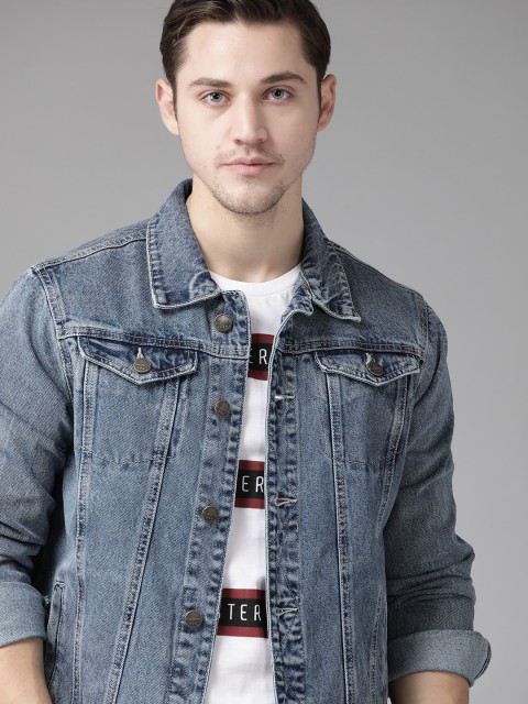 

Roadster Men Blue Pure Cotton Solid Denim Jacket