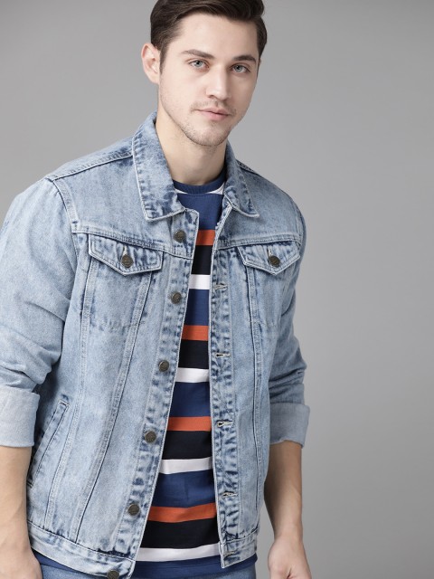 

Roadster Men Blue Pure Cotton Solid Denim Jacket
