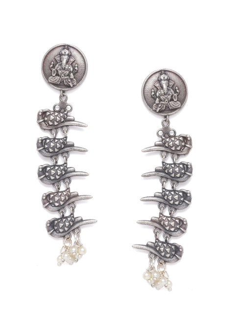 

VIDRUKARIH Silver-Plated Contemporary Oxidized Drop Earrings
