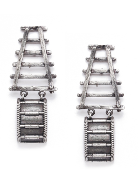 

VIDRUKARIH Silver-Plated Oxidized Contemporary Drop Earrings