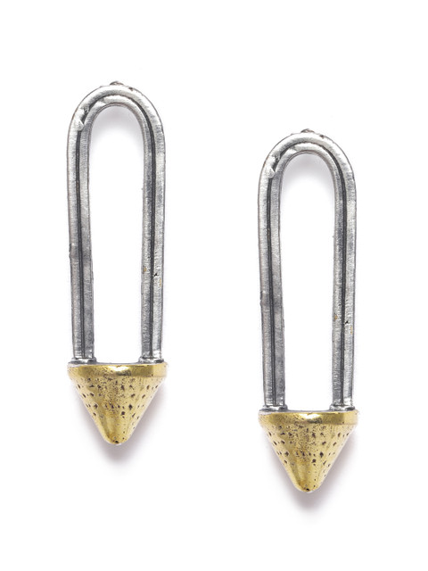 

VIDRUKARIH Gold & Silver-Toned Contemporary Drop Earrings