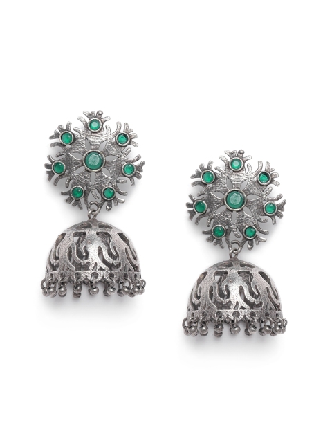 

VIDRUKARIH Silver-Plated Dome Shaped Jhumkas