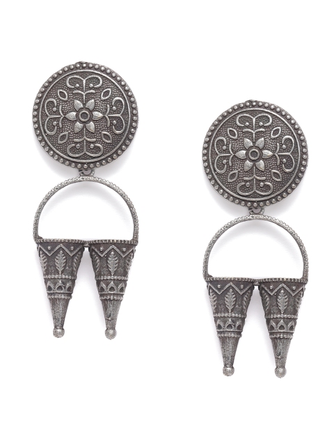 

VIDRUKARIH Silver-Plated Contemporary Oxidised Drop Earrings